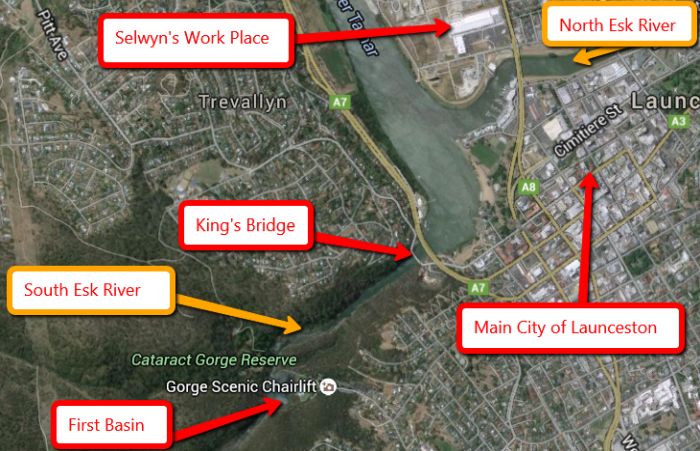 map of how rivers merge in launceston tasmania